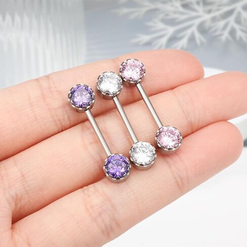 Ruifan Titanium Internally Threaded Nipple Piercing Jewelry Ring Jeweled CZ Opal Tongue Rings Straight Barbell Body Piercing Jewelry for Women Men 14G 14MM With Straight Piercing Taper in Saudi Arabia