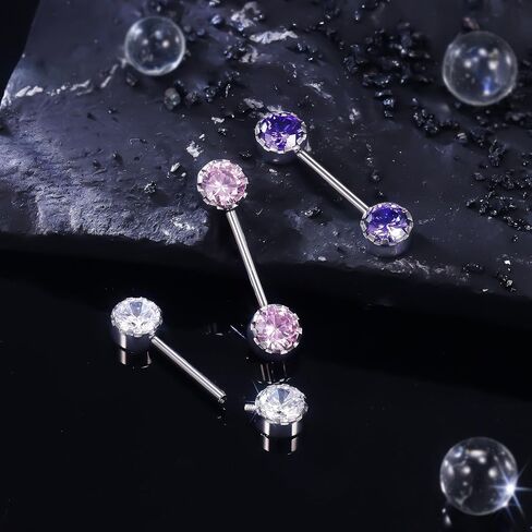 Ruifan Titanium Internally Threaded Nipple Piercing Jewelry Ring Jeweled CZ Opal Tongue Rings Straight Barbell Body Piercing Jewelry for Women Men 14G 14MM With Straight Piercing Taper in Saudi Arabia