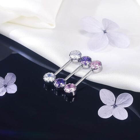 Ruifan Titanium Internally Threaded Nipple Piercing Jewelry Ring Jeweled CZ Opal Tongue Rings Straight Barbell Body Piercing Jewelry for Women Men 14G 14MM With Straight Piercing Taper in Saudi Arabia