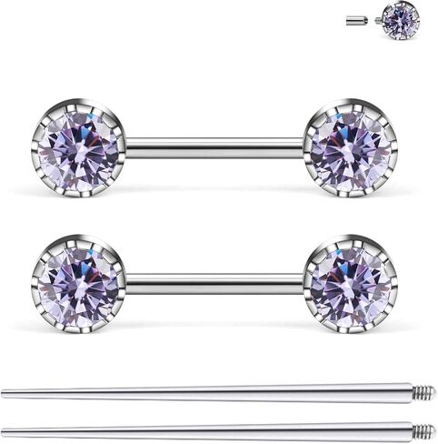 Ruifan Titanium Internally Threaded Nipple Piercing Jewelry Ring Jeweled CZ Opal Tongue Rings Straight Barbell Body Piercing Jewelry for Women Men 14G 14MM With Straight Piercing Taper in Saudi Arabia