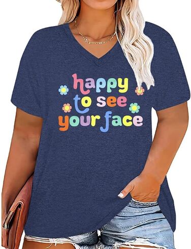 BLANCHES Plus Size First Day of School Shirt Happy to See Your Face Shirts Back to School T-Shirt Teacher Gifts Tee Tops in Kuwait