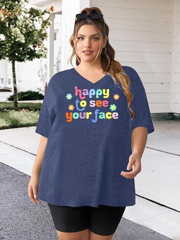 BLANCHES Plus Size First Day of School Shirt Happy to See Your Face Shirts Back to School T-Shirt Teacher Gifts Tee Tops in Kuwait