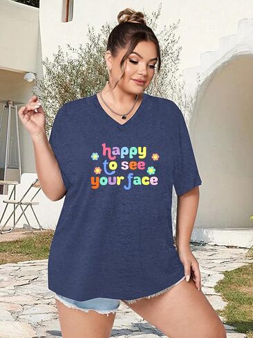BLANCHES Plus Size First Day of School Shirt Happy to See Your Face Shirts Back to School T-Shirt Teacher Gifts Tee Tops in Kuwait