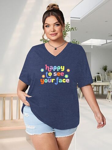 BLANCHES Plus Size First Day of School Shirt Happy to See Your Face Shirts Back to School T-Shirt Teacher Gifts Tee Tops in Kuwait