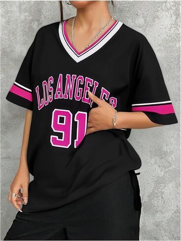 Football Jersey Women V-Neck Game Day Shirt Football Team Fans T Shirts Striped Graphic Tee Casual Short Sleeve Top in Kuwait