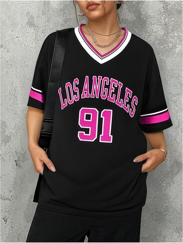 Football Jersey Women V-Neck Game Day Shirt Football Team Fans T Shirts Striped Graphic Tee Casual Short Sleeve Top in Kuwait