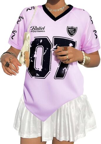Football Jersey Women V-Neck Game Day Shirt Football Team Fans T Shirts Striped Graphic Tee Casual Short Sleeve Top in Kuwait