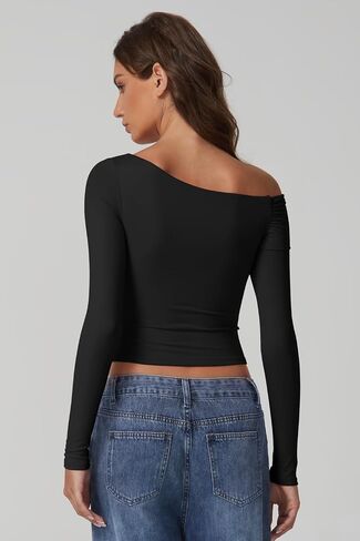 QINSEN Women Long Sleeve Off Shoulder Tops Trendy Double Lined Going Out Shirt for Fall in Saudi Arabia