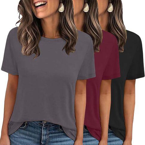 Lookface 3 Pack Womens Basic Tirts Summer Tops 2025 Short Sleeve Tees Comfy Discal Vacationals in Kuwait