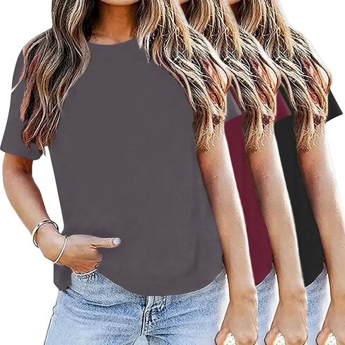 Lookface 3 Pack Womens Basic Tirts Summer Tops 2025 Short Sleeve Tees Comfy Discal Vacationals in Kuwait