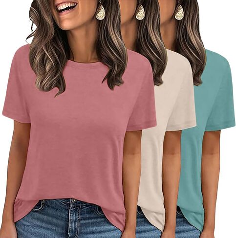 Lookface 3 Pack Womens Basic Tirts Summer Tops 2025 Short Sleeve Tees Comfy Discal Vacationals in Kuwait