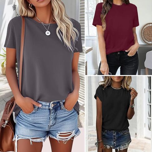 Lookface 3 Pack Womens Basic Tirts Summer Tops 2025 Short Sleeve Tees Comfy Discal Vacationals in Kuwait