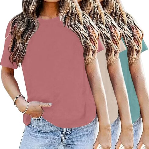 Lookface 3 Pack Womens Basic Tirts Summer Tops 2025 Short Sleeve Tees Comfy Discal Vacationals in Kuwait