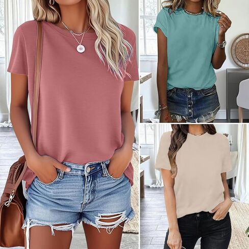 Lookface 3 Pack Womens Basic Tirts Summer Tops 2025 Short Sleeve Tees Comfy Discal Vacationals in Kuwait