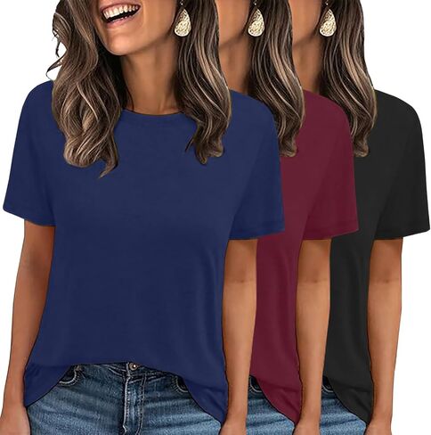 Lookface 3 Pack Womens Basic Tirts Summer Tops 2025 Short Sleeve Tees Comfy Discal Vacationals in Kuwait