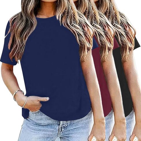 Lookface 3 Pack Womens Basic Tirts Summer Tops 2025 Short Sleeve Tees Comfy Discal Vacationals in Kuwait