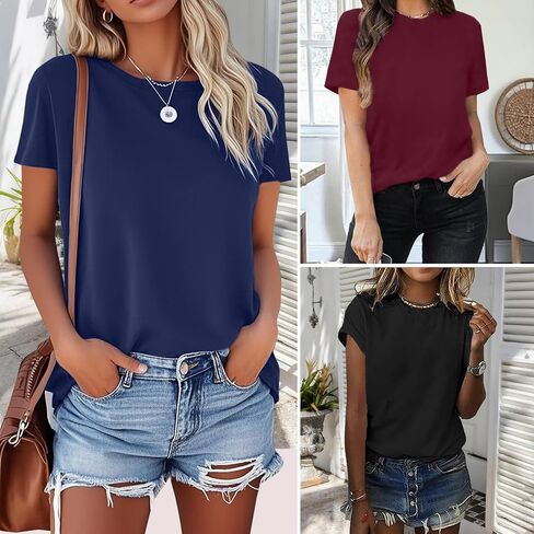 Lookface 3 Pack Womens Basic Tirts Summer Tops 2025 Short Sleeve Tees Comfy Discal Vacationals in Kuwait
