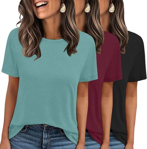 Lookface 3 Pack Womens Basic Tirts Summer Tops 2025 Short Sleeve Tees Comfy Discal Vacationals in Kuwait