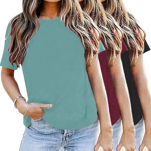 Lookface 3 Pack Womens Basic Tirts Summer Tops 2025 Short Sleeve Tees Comfy Discal Vacationals in Kuwait
