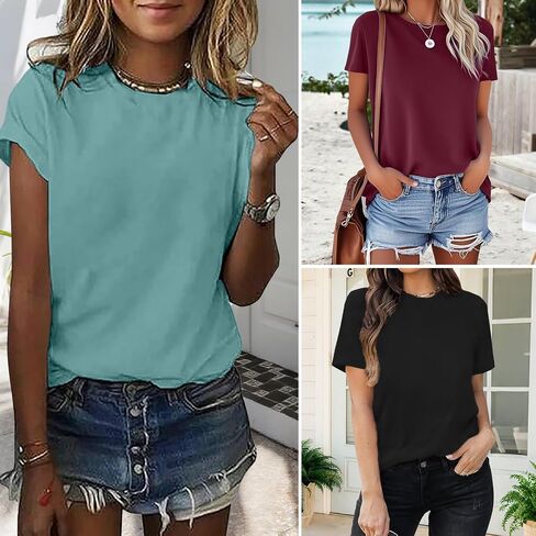 Lookface 3 Pack Womens Basic Tirts Summer Tops 2025 Short Sleeve Tees Comfy Discal Vacationals in Kuwait