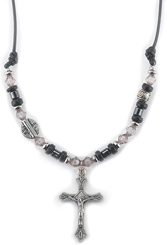 Beaded Crucifix Necklace Black Bead Crucifix Necklace, 22 Inch in Saudi Arabia