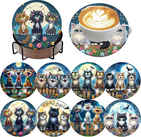 8 Pcs Flowers Diamond Art Coasters with Holder-DIY Flowers Diamond Painting Coasters 5D Flowers Diamond Art Coaster with Cork Pads for Adults in Kuwait