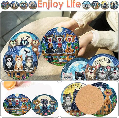 8 Pcs Flowers Diamond Art Coasters with Holder-DIY Flowers Diamond Painting Coasters 5D Flowers Diamond Art Coaster with Cork Pads for Adults in Kuwait