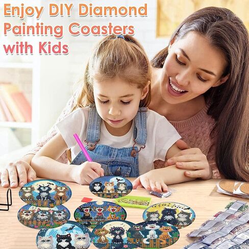 8 Pcs Flowers Diamond Art Coasters with Holder-DIY Flowers Diamond Painting Coasters 5D Flowers Diamond Art Coaster with Cork Pads for Adults in Kuwait