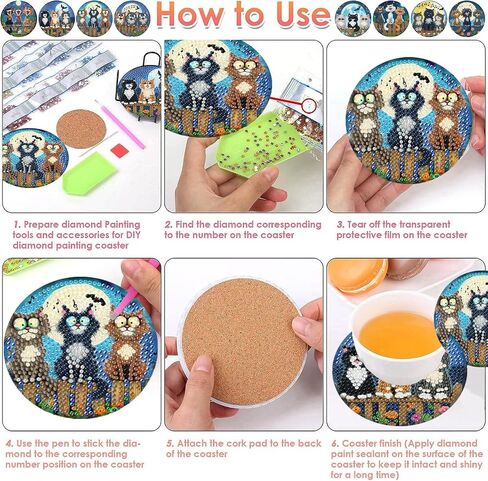 8 Pcs Flowers Diamond Art Coasters with Holder-DIY Flowers Diamond Painting Coasters 5D Flowers Diamond Art Coaster with Cork Pads for Adults in Kuwait