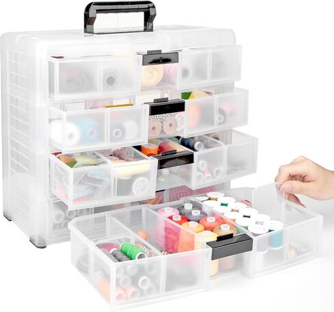 4-Drawer DeskTop Organizer With Removable Dividers，Clear Plastic Tool Storage Box with locking drawers and Handle For Hardware Crafts, Small Parts, Tool Storage,Office Supply（Black） in Saudi Arabia