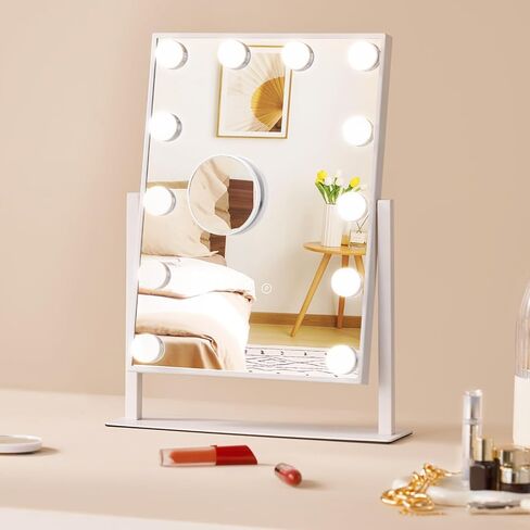 VEVOR Hollywood Vanity Mirror with Lights, 12 Dimmable Bulbs & 3 Color Lighting Modes, Makeup Mirror with Detachable 5X Magnification, Smart Touch Control, 360 Degree Rotation(16.1x11.8 in, White) in Saudi Arabia