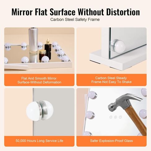 VEVOR Hollywood Vanity Mirror with Lights, 12 Dimmable Bulbs & 3 Color Lighting Modes, Makeup Mirror with Detachable 5X Magnification, Smart Touch Control, 360 Degree Rotation(16.1x11.8 in, White) in Saudi Arabia