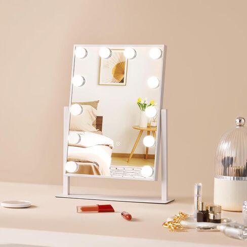 VEVOR Hollywood Vanity Mirror with Lights, 12 Dimmable Bulbs & 3 Color Lighting Modes, Makeup Mirror with Detachable 5X Magnification, Smart Touch Control, 360 Degree Rotation(16.1x11.8 in, White) in Saudi Arabia