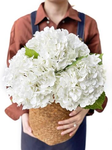 White Hydrangea Artificial Flowers, 3Pcs Large 21" Royal Real Touch Latex Silk Flowers Faux Hydrangea, Lifelike Fake Flower for Spring Wedding Bouquet Table Centerpieces Indoor Home in Kuwait