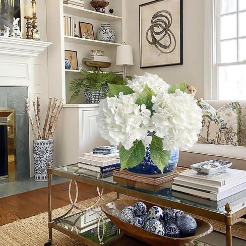 White Hydrangea Artificial Flowers, 3Pcs Large 21" Royal Real Touch Latex Silk Flowers Faux Hydrangea, Lifelike Fake Flower for Spring Wedding Bouquet Table Centerpieces Indoor Home in Kuwait
