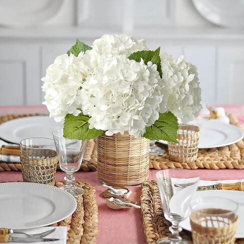 White Hydrangea Artificial Flowers, 3Pcs Large 21" Royal Real Touch Latex Silk Flowers Faux Hydrangea, Lifelike Fake Flower for Spring Wedding Bouquet Table Centerpieces Indoor Home in Kuwait