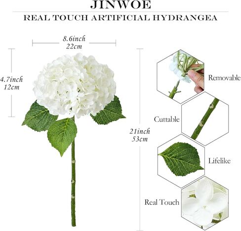 White Hydrangea Artificial Flowers, 3Pcs Large 21" Royal Real Touch Latex Silk Flowers Faux Hydrangea, Lifelike Fake Flower for Spring Wedding Bouquet Table Centerpieces Indoor Home in Kuwait