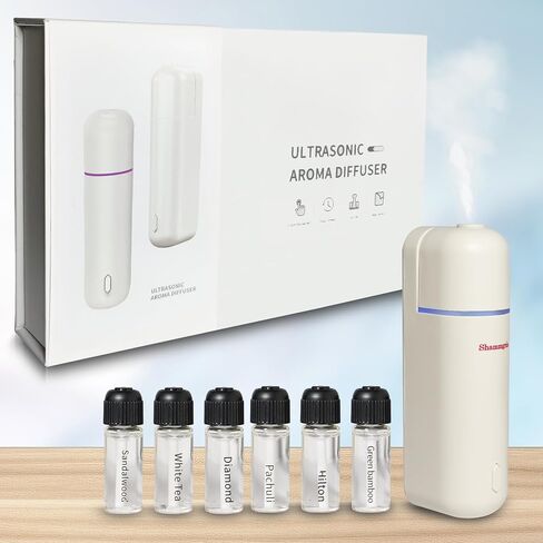 Car Air Freshener Diffuser, Waterless Essential Oil Diffuser for Car with 6 Refill Scents, USB Rechargeable Fragrance Diffuser with Motion Sensor -White in Saudi Arabia