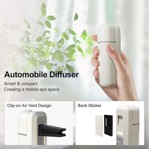 Car Air Freshener Diffuser, Waterless Essential Oil Diffuser for Car with 6 Refill Scents, USB Rechargeable Fragrance Diffuser with Motion Sensor -White in Saudi Arabia