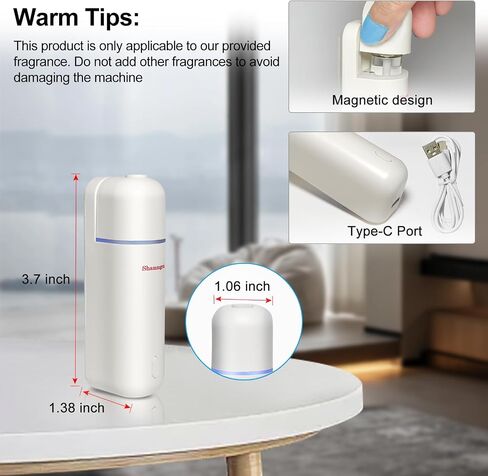 Car Air Freshener Diffuser, Waterless Essential Oil Diffuser for Car with 6 Refill Scents, USB Rechargeable Fragrance Diffuser with Motion Sensor -White in Saudi Arabia