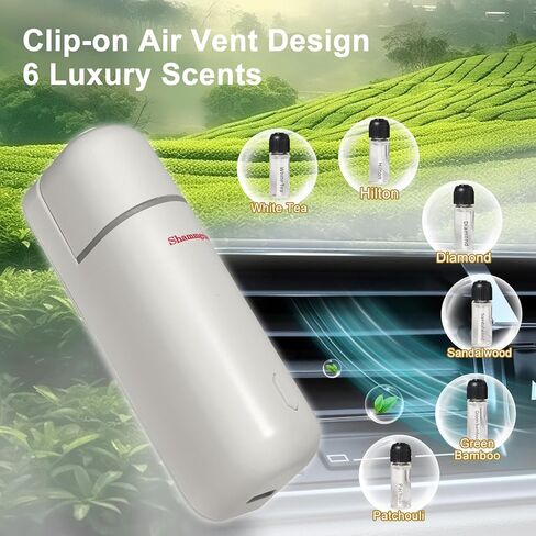 Car Air Freshener Diffuser, Waterless Essential Oil Diffuser for Car with 6 Refill Scents, USB Rechargeable Fragrance Diffuser with Motion Sensor -White in Saudi Arabia