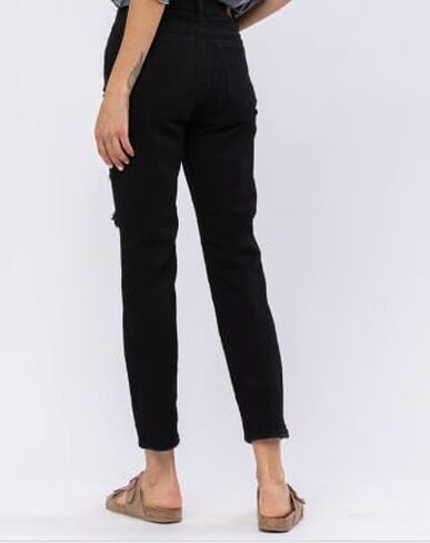 Judy Blue Women's High Waist Destroyed Boyfriend Jeans - Stretchy & Comfortable Black Denim 82161- in Saudi Arabia