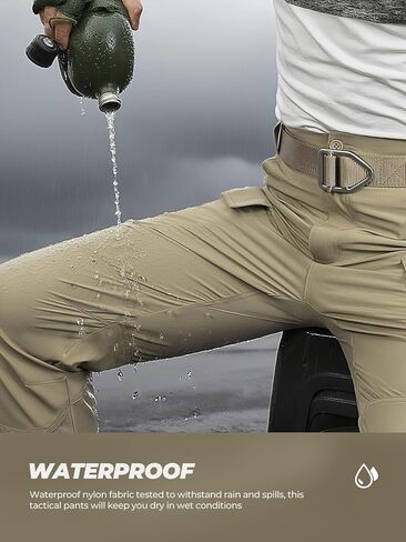 Men's Slim Fit Cargo Pants 10 Pockets Waterproof Quick-Dry Stretch Lightweight Breathable for Work Hiking Fishing in Kuwait