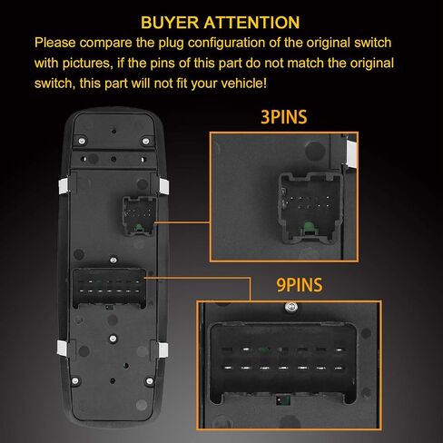 Master Power Window Switch Driver Side - 3+9 PINS Check Required W/O AUTO - Compatible with Chrysler Town & Country, Dodge Caravan Grand Caravan - Replaces# 68039999AA, 68039999AC in Saudi Arabia