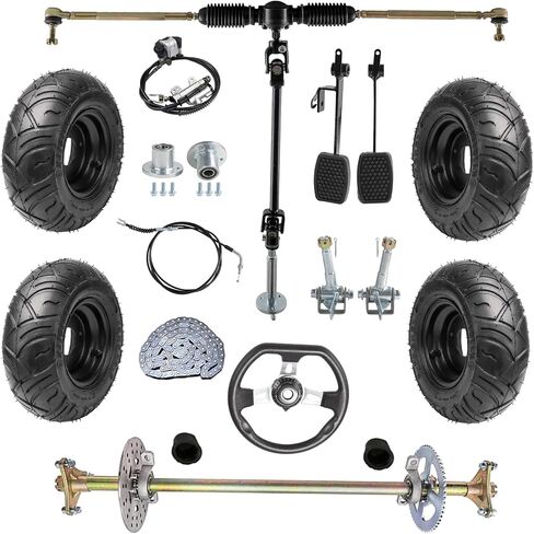 29 "COMMENT GO KART REAL LIVE AXLE KIT مع إطارات 4.10-6 عجلات ، مجموعة توجيه CART ، مجموعة الفرامل ، توجيه محور عجلات الدوران 3 ل DIF DRIFT Trike ، ATV ، رباعي ، عربات التي تجرها الدواب in Kuwait