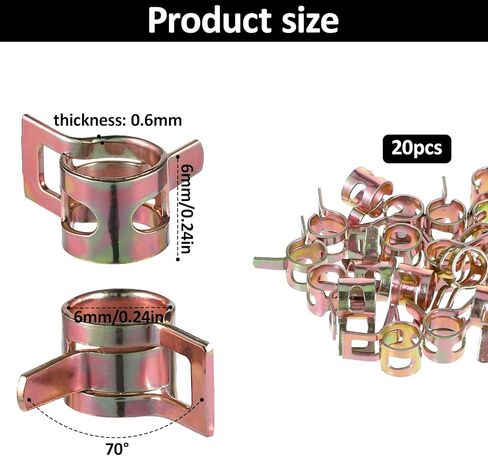 20 PCS 1/4 "مشابك خرطوم زنبرك الوقود ، 6 مم من المنجنيز الصلب النابض مقطع أنابيب السيليكون خراطيم أنبوب المشبك أنابيب أنابيب المياه المشابك ، مناسب 6.5-7.1 ملم OD OD in Kuwait
