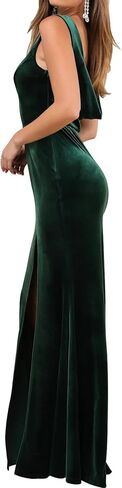 SheseWorld Women 2025 Summer Summer Maxi Dress Velvet Sexy Side Slit Slits Sliveless Evening Dress in Kuwait