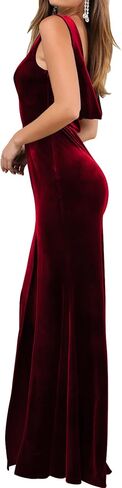 SheseWorld Women 2025 Summer Summer Maxi Dress Velvet Sexy Side Slit Slits Sliveless Evening Dress in Kuwait
