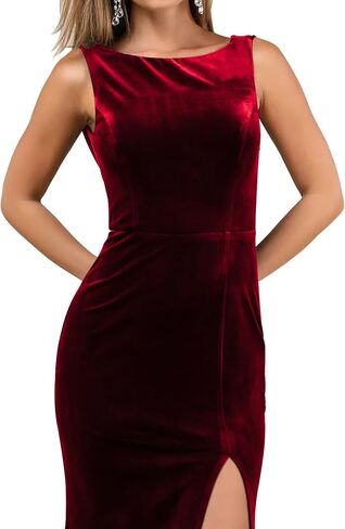 SheseWorld Women 2025 Summer Summer Maxi Dress Velvet Sexy Side Slit Slits Sliveless Evening Dress in Kuwait