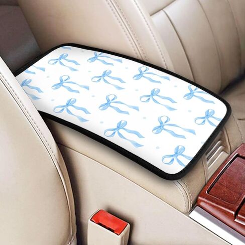 Cute Blue Ribbon Bow Watercolor Car Center Console Armrest Cover Pad, Universal Auto Armrest Seat Box Cover Protector Non Slip Car Interior Decor Accessories for Most Car, Truck, SUV in Saudi Arabia